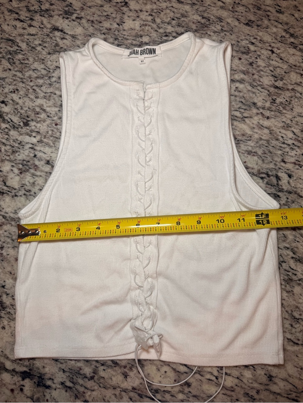 ♡ Joah Brown Lace Up Crop Tank Top in White FlexRib - Picture 5 of 9